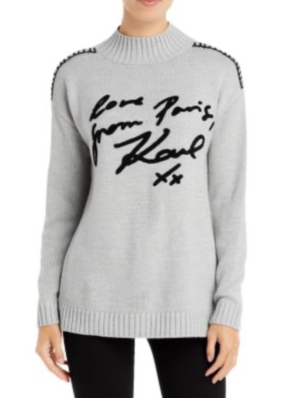 Karl Lagerfeld Light Gray Sweater with Black Script Graphic